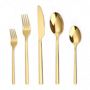 Ensemble de couteau, fourchette et cuillère en acier inoxydable 410, jetable et réutilisable, couverts en métal pour restaurant et maison - Product Image 1