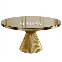Table de mariage en acier inoxydable doré, design artistique moderne, table à manger familiale, solution tout-en-un pour événements hôteliers, table ronde en verre