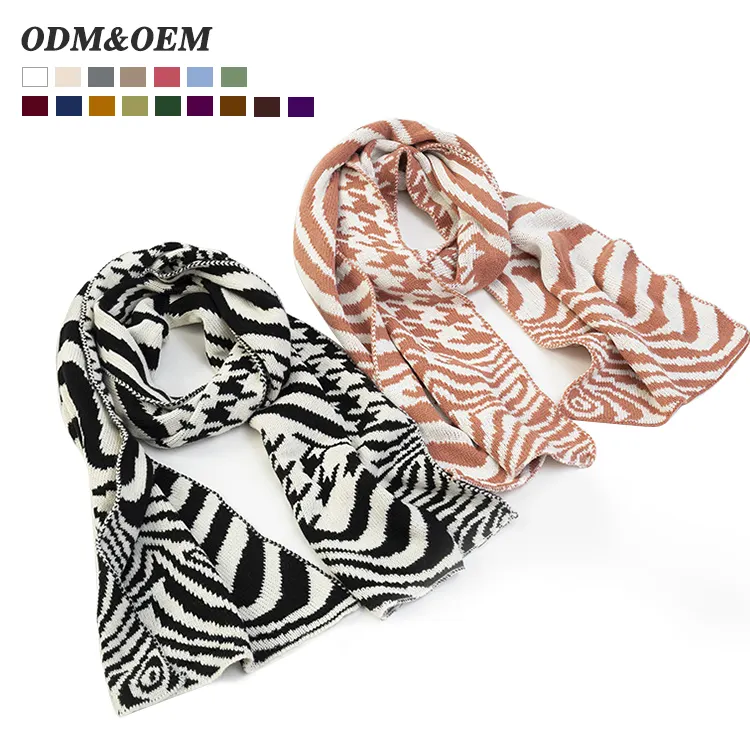 OEM-bufanda de punto de algodón para mujer, bufandas de tejido JACQUARD con estampado de vaca en rojo, rosa, amarillo y África