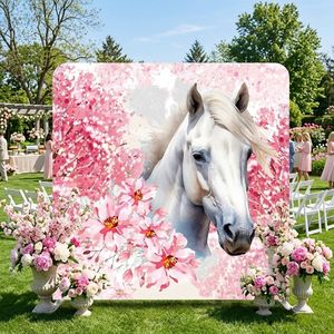 <span class=keywords><strong>Fondo</strong></span> Fotográfico de Caballos Blancos Majestuosos de 8x8 pies, Marco de Aluminio Resistente de 32 mm, Personalizable, Doble Cara, para Cabina de Fotos - Product Image 1