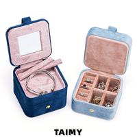 Boîte à bijoux en velours personnalisable avec logo, carrée, double couche, à rabat, portable, avec miroir, pour bagues, boucles d'oreilles, colliers, bracelets