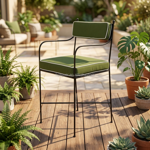Tabouret de bar en fer forgé fin noir avec coussins <span class=keywords><strong>vert</strong></span> olive à bordure, style vintage, pour comptoir de cuisine, bistrot, bar, extérieur - Product Image 2