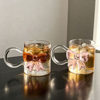 Tasse en verre borosilicate rose papillon style Instagram, résistante aux hautes températures, sans pied, sans couvercle, pour café lounge