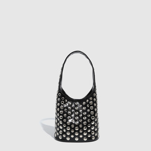 Sac seau vintage haut de gamme effet écaille pour femme, grand sac à main unique en métal et PU, sac à bandoulière pour femme style motard avec rivets Tanjing - Product Image 2