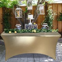 Housse de table extensible en spandex imprimée personnalisée, dorée, 6 pieds, pour tables pliantes publicitaires, rectangulaire, housse de table ajustée, protection