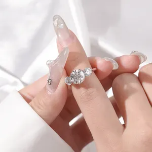 Anello di fidanzamento con diamante a tre pietre MOYU gioielli in argento anelli di Moissanite con pietre preziose a taglio rotondo per le donne