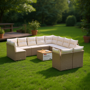 Ensemble de canapés de jardin en rotin PE beige, mobilier d'extérieur avec coussins en mousse haute densité, design contemporain, imperméable - Product Image 2