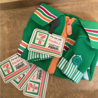 Veste de caissier 7 Eleven en coton rayé vert avec fermeture éclair pour petits chiens et chats – Costume de chien mignon pour fête cosplay – Vente en gros