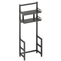 Étagère de rangement multifonctionnelle en métal noir mat à base stable, gain de place, pour accessoires de salle de bain et buanderie