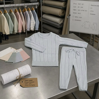Ensemble tricoté pour bébé 2 pièces en coton côtelé large, pull et pantalon de jogging, col rond, cordon de serrage, unisexe, bleu glace, automne-hiver, personnalisé, OEM, vente en gros