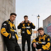 Blouson universitaire de course noir et jaune, style streetwear, broderie personnalisée, blouson bomber style course, fabricant OEM ODM