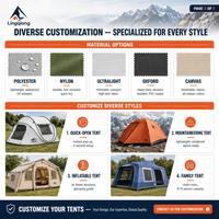 Tente de camping tunnel OEM/ODM - Imperméable Ripstop, Poteaux en aluminium, Auvent vue sur le lac, Double compartiment de couchage, 4 saisons