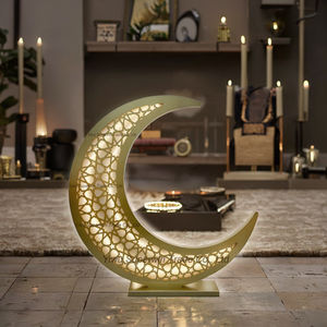 Lampe de lune croissante LED sans fil de grande taille en fibre de bois pour fête de nouveauté Ramadan T-LIGHT - Product Image 1