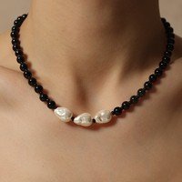 Zooying été bijoux noir Agate pierre naturelle collier femmes perlé clavicule chaîne collier de perles pour cadeau de vacances