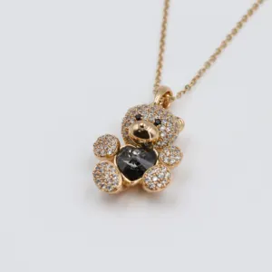 Trendy Rose Gold Full Of Zircon Teddy Bear Necklace Fashion Jewelry