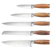 Ensemble de couteaux de cuisine classique 5 pièces, manche en bois de wengé, acier inoxydable 30cr13+430, couteau de chef, couteau utilitaire, accessoires de cuisine FDA LFGB