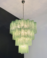 Lustre à étages en verre vert géant, design américain Murano, moderne, nordique, vintage, personnalisé pour hôtel, villa, escalier, maison