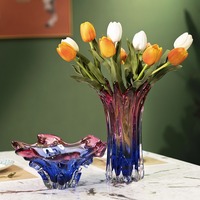 Vase en verre de cristal de Murano soufflé à la main d'art abstrait multicolore de décor à la maison