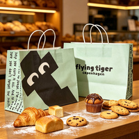 Sac en papier kraft blanc personnalisé avec poignée plate, résistant à la graisse, jetable, pour porte-gobelets de café, lait, thé et autres boissons