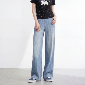 Women's High Quality Miyake Eco-Friendly Pleated Wide Leg Pants <b>Jeans</b> Loose High <b>Waist</b> <b>Elastic</b> Comfortable Painted Casual Pants - Product Image 1