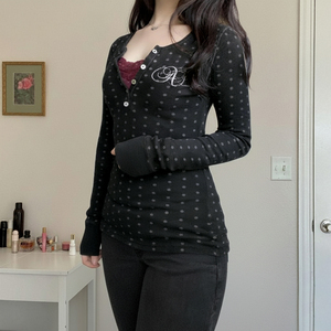 Blusa Casual Entallada con Cuello en V para Mujer, Diseño de Lunares, Color de Contraste, Bordado, Tejido de Punto, Spandex/Poliéster, Transpirable Digital - Product Image 4