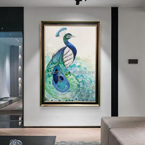 Quadro Astratto Dipinto a Olio Moderno Decorazione Casa Grande Dipinto di <span class=keywords><strong>Pavone</strong></span> Fatto a Mano su Tela - Product Image 3