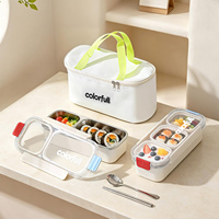 Boîte à bento rectangulaire moderne en acier inoxydable SUS304 de qualité supérieure avec couvercle en PC, paroi extérieure de qualité alimentaire, étanche, 3 compartiments