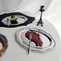 Plateau ovale de luxe en acier inoxydable 304, plateau à serviettes, assiette à gâteaux et snacks en métal épaissi, plateau à fruits secs, assiette à dessert