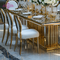 Table de mariage moderne en acier inoxydable avec plateau en verre miroir doré, durable, rectangulaire, pour extérieur, hôtel, banquet, salle à manger, mariage