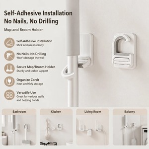 Mop Holder No Punching Fixture Self-adhesive Mop Clip <b>Hook</b> Bathroom <b>Hanging</b> Rack Powerful Wall <b>Hanging</b> Storage Adhesive <b>Hook</b> - Product Image 5