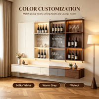 Meuble Bar à Vin Mural Moderne Écologique Personnalisé avec Étagères Ouvertes, Support Métallique, Tiroirs Flottants à LED, Unité d'Affichage OEM ODM