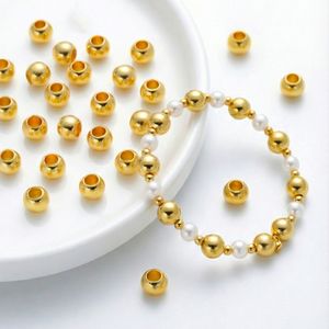 Copper Plated Gold Plated Round <b>Beads</b> 4 5 6mm <b>Large</b> Hole Spacers For DIY Jewelry Making Bracelets Necklaces Accessories - Product Image 3