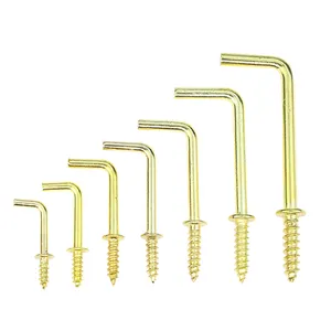 Self Tapping Metal Screws Metal 1" 1/2" 3/4" 5/8" L Shaped Screw Hook Copper Plated Right Angle Screw Hook Self Tapping Screw In Hook Frame Hangers