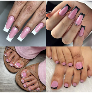 Wearable Toenails Fingernails Nails Tips 60pcs French Square White Black Tip Foot <b>Hand</b> Toe Nail Set - Product Image 2