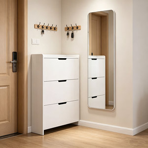 <span class=keywords><strong>Scarpiera</strong></span> Moderna Bianca in Legno, Sottile e Resistente, con 3 Cassetti a Ribalta, <span class=keywords><strong>Design</strong></span> Salvaspazio, Facile da Montare per Ingresso - Product Image 3