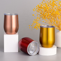 Gobelet à vin en acier inoxydable pas cher de 12 oz, thermique sous vide, réutilisable, écologique, portable, mug à café avec couvercle et paille, fête, anti-fuite
