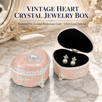 Boîte à bijoux vintage en émail rose en forme de cœur, boîte à bibelots en cristal et strass, étui porte-bague en velours, cadeaux de mariage pour elle