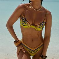 Ensembles de maillots de bain bikini pour femmes, col en U, dos noué, coupe échancrée, motif brodé de perles, logo personnalisé, vente en gros