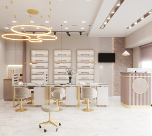 Muebles de salón de belleza Profesional Personalizado Diseño 3D Salón de uñas Exhibición Mesa de vidrio Salón moderno Estación de uñas - Product Image 3