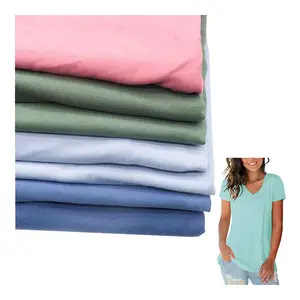 Camiseta personalizada 93% algodão 7% elastano tecido canelado orgânico tingido macio com decote Vestidos para camisetas