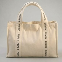 Sac fourre-tout en toile personnalisé avec logo OEM, robuste, 16 oz, réutilisable, en coton, avec sangle en sangle imprimée et poche intérieure