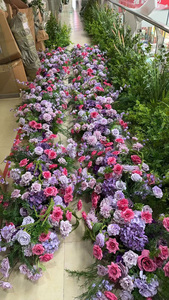 Camino de Flores para Boda, Fondo Verde Oscuro, Hortensias, Plantas Verdes, Arreglo de Flores <span class=keywords><strong>Rosa</strong></span> Claro para Decoración de Eventos - Product Image 4