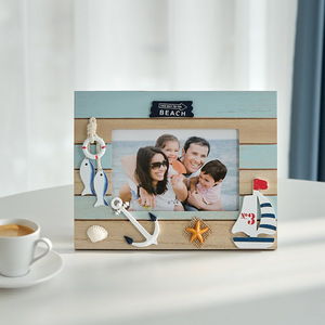 Mediterranean Style Wooden Photo <b>Frame</b> 6 Inch Rectangle Handmade Ocean Theme Desktop Decoration - Product Image 2