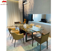 Ensemble de table à manger en résine Labrador de luxe moderne, plaque de granit bleu naturel translucide rétroéclairée pour usage domestique et hôtelier, respectueux de l'environnement
