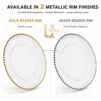 Assiettes de présentation Uvenue transparentes à perles, or et argent, 13 pouces, rondes en plastique, pour la décoration de table de mariage et de banquet