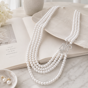 Diseñador <span class=keywords><strong>de</strong></span> <span class=keywords><strong>alta</strong></span> calidad declaración hermandad joyería capas <span class=keywords><strong>de</strong></span> perlas blancas hebras griego Delta Psi Rho Sisterhood collar - Product Image 5
