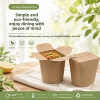 Boîte à lunch autoportante en papier kraft esthétique VEIKUN, jetable, étanche, anti-graisse, pour plats à emporter, nouilles, petite entreprise