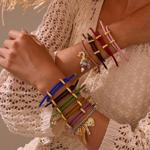 <span class=keywords><strong>Bracelet</strong></span> à breloques réglable DIY, perles en acier inoxydable plaqué <span class=keywords><strong>or</strong></span> 18 carats avec cordons interchangeables, bijoux empilables unisexes - Product Image 1