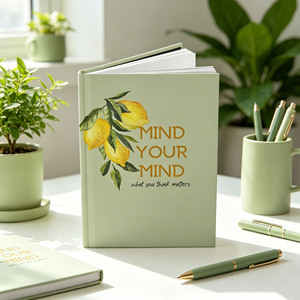 Mind Your Mind Hardcover Diary With Lemon Design Green Cover Sewing Binding Digital Printing Gift Journal - Product Image 2