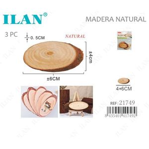 Fette di legno naturale ILAN 4x6cm 3 pezzi per artigianato e decorazione - Product Image 3